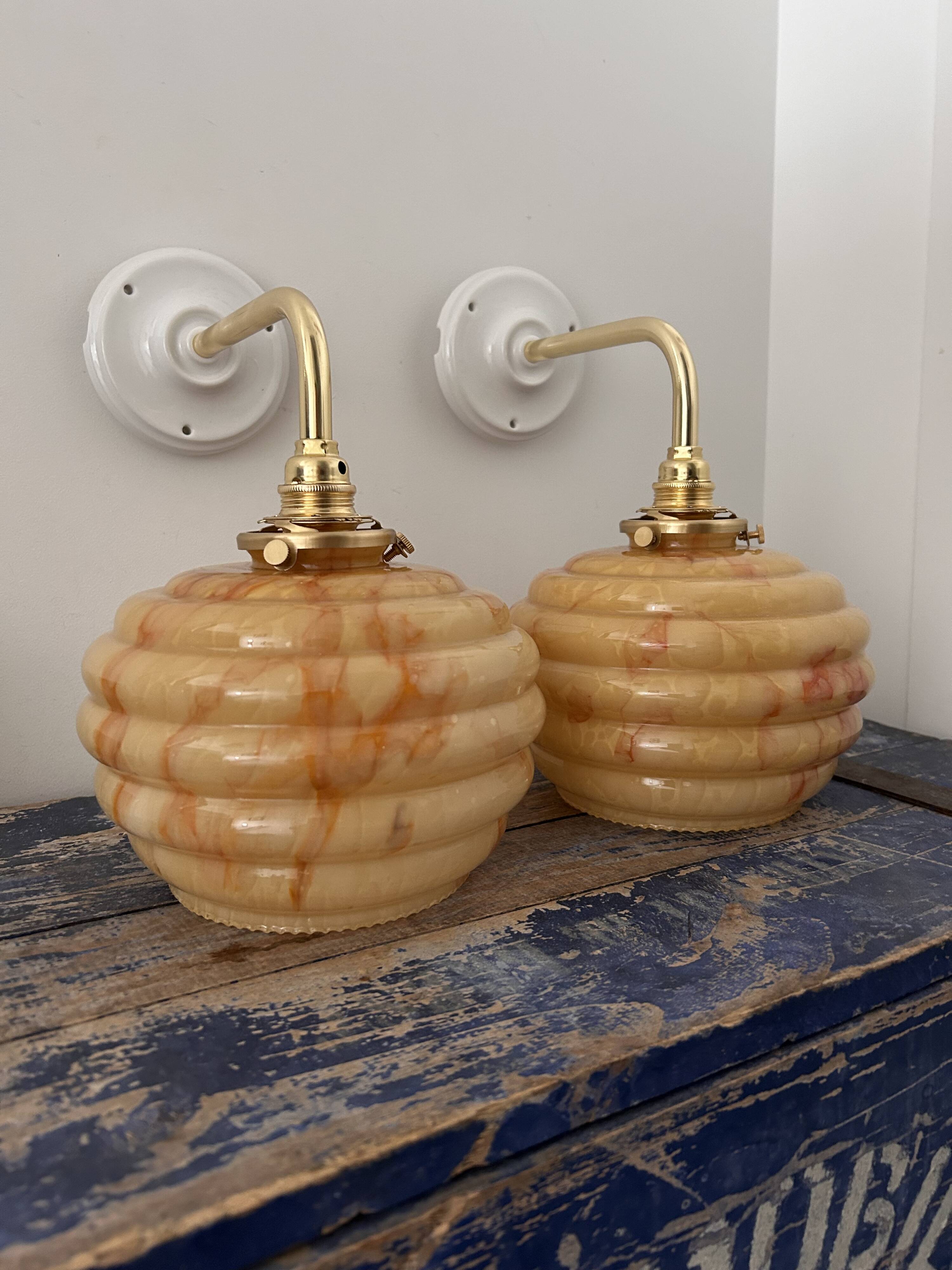 Pair of Art Deco globe wall lights
