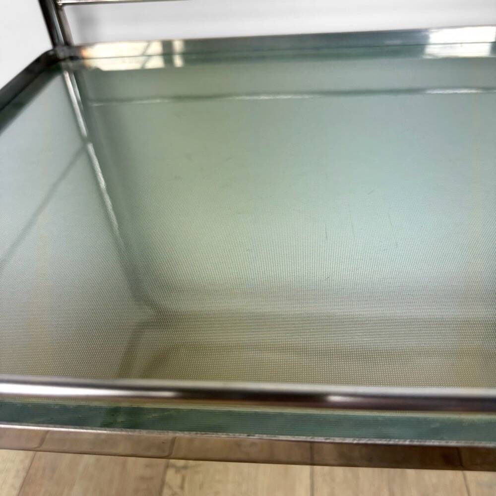 Modernist chrome and vintage frosted glass serving trolley