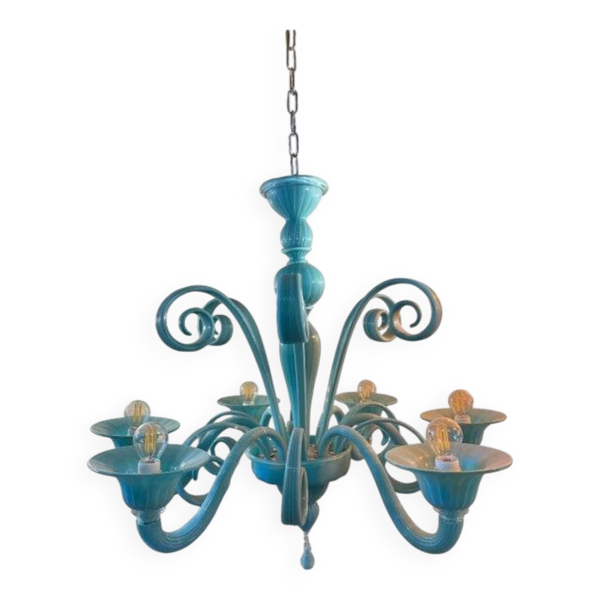 Italian Light Blue Murano Style Glass Chandelier