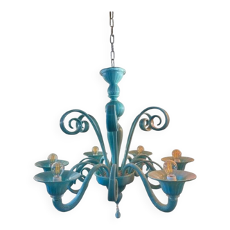 Italian Light Blue Murano Style Glass Chandelier