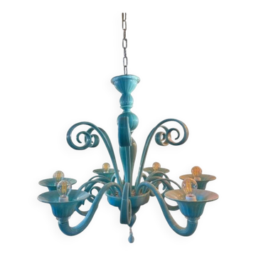 Italian Light Blue Murano Style Glass Chandelier