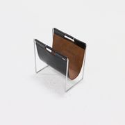 Vintage Brabantia Black Leather & Chrome Magazine Rack 1970s