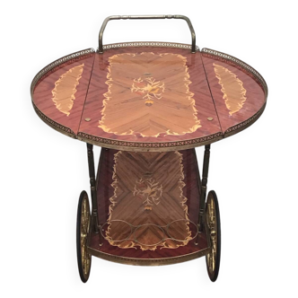 1960s marquetry bar trolley on wheels