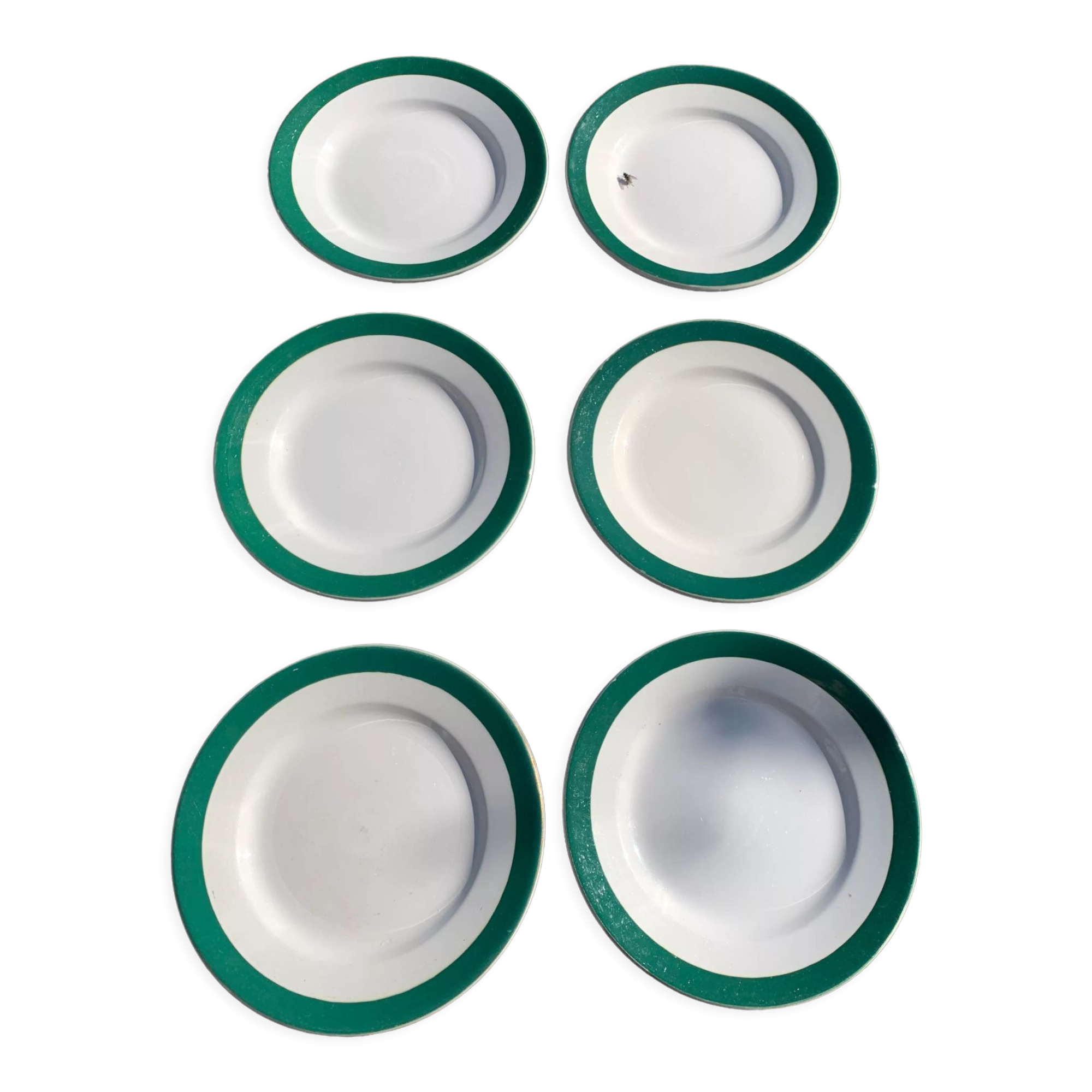 6 dessert plates in white earthenware and green edging Digoin Sarreguemines vintage