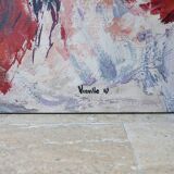 Painting, abstract painting signed Vieville, 1980s