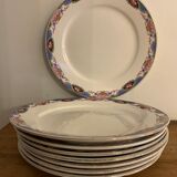 8 colorful flat plates Digoin Sarreguemines 20th century