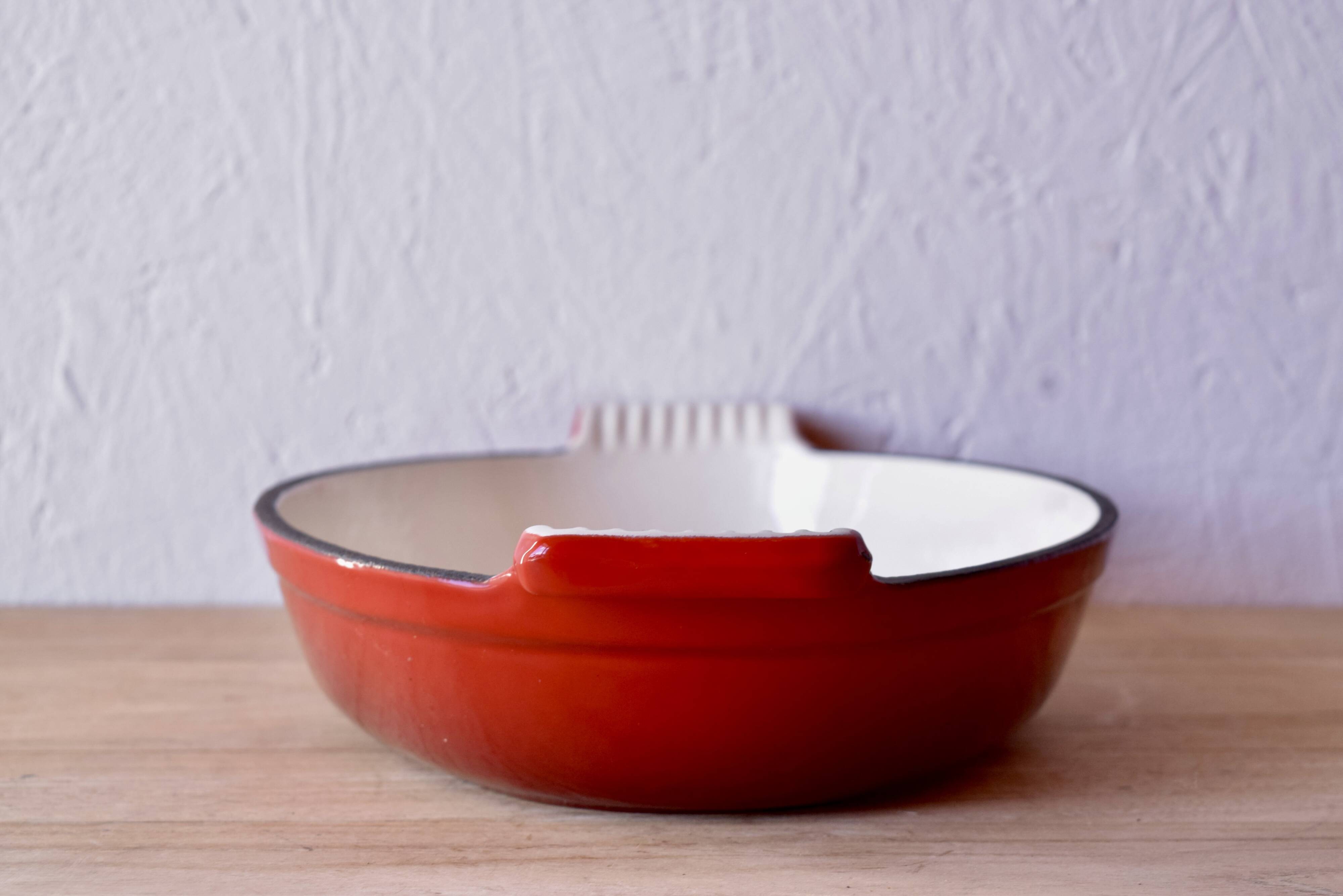 Red cast iron baking dish