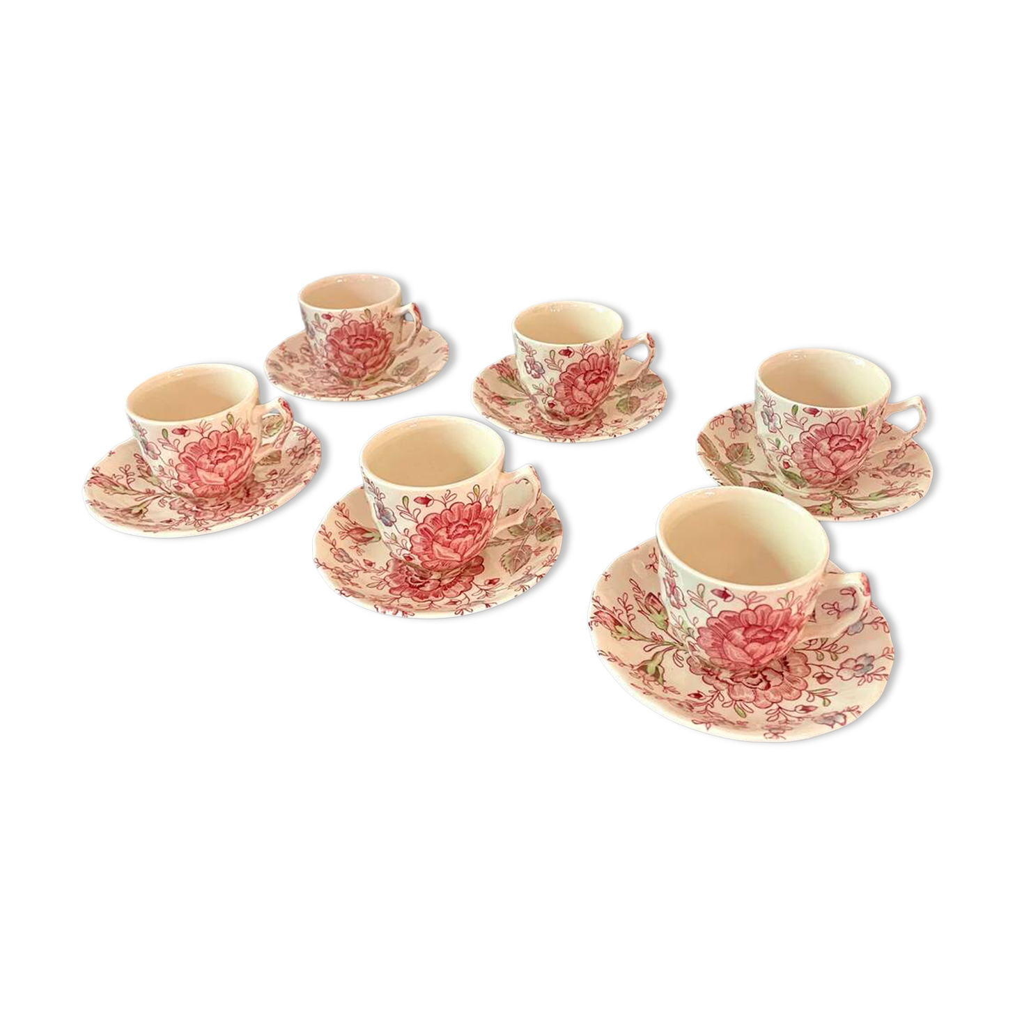 Lot de 6 tasses à café et sous-tasses Johnson Bros Rose Chintz