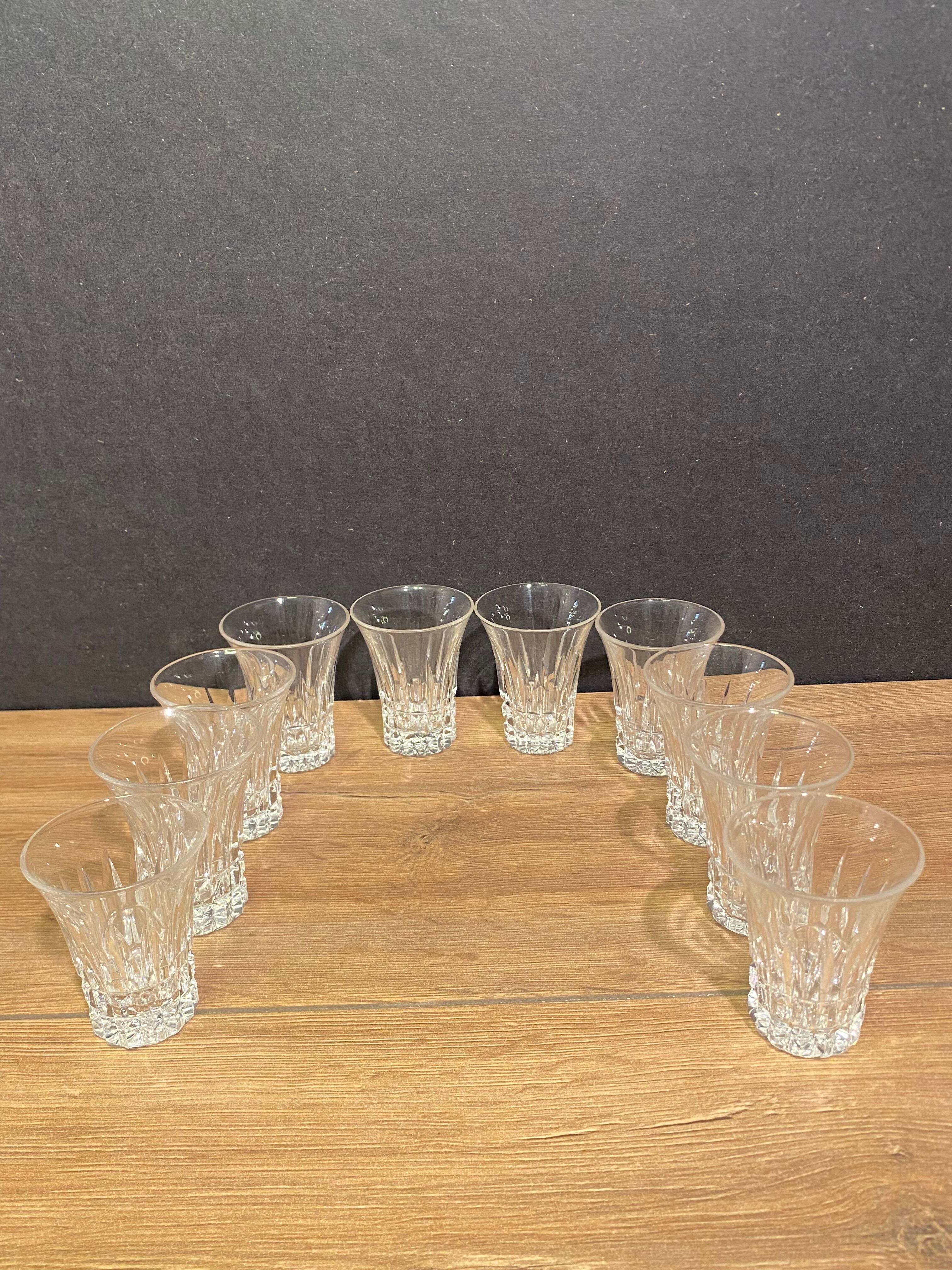 Suite of 10 cut crystal alcohol glasses
