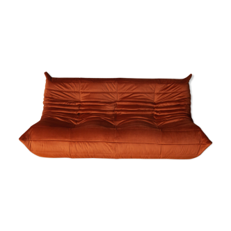 3-seater Togo dark amber velvet sofa designed by Michel Ducaroy 1973