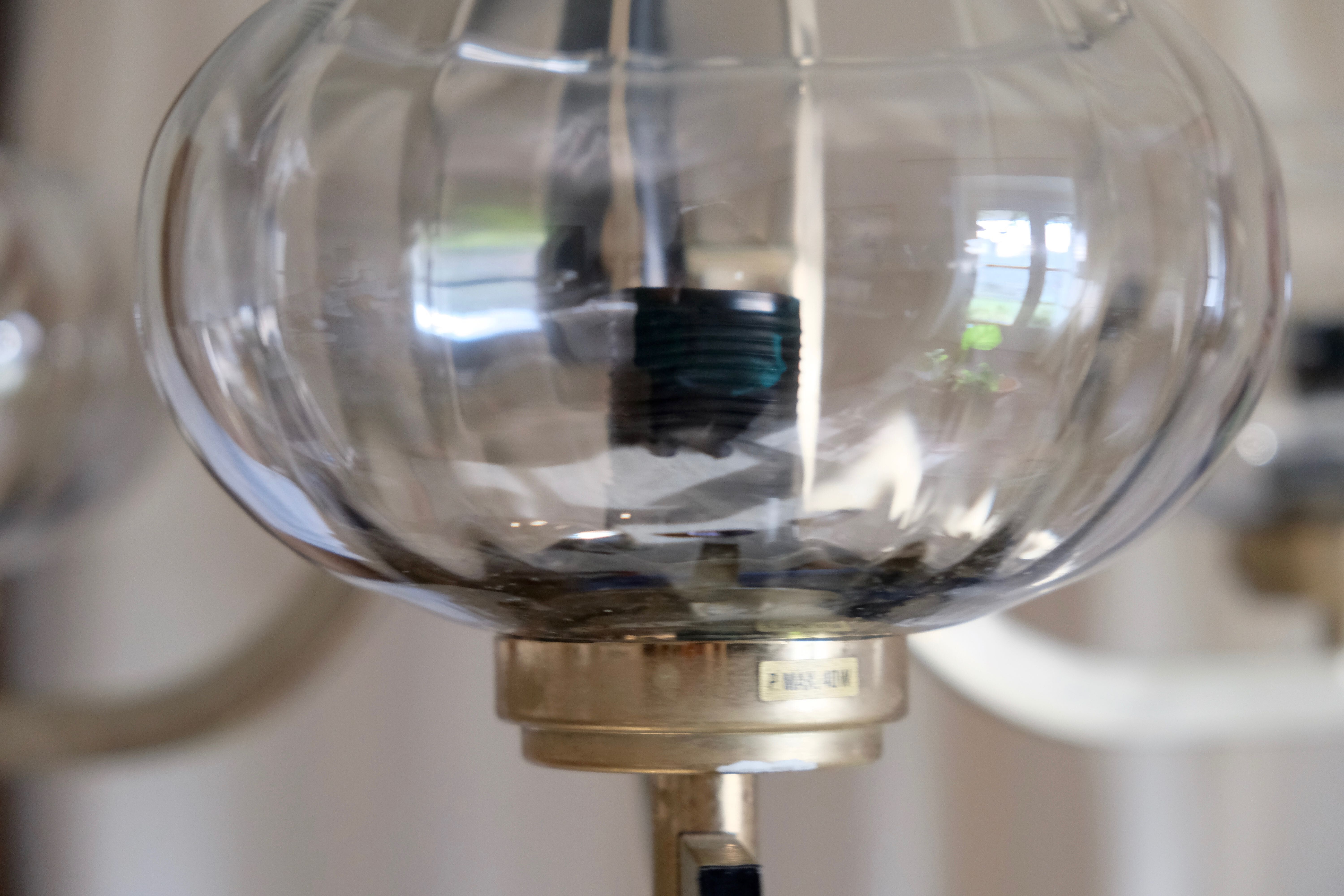 Smoky glass, brass and steel ceiling light