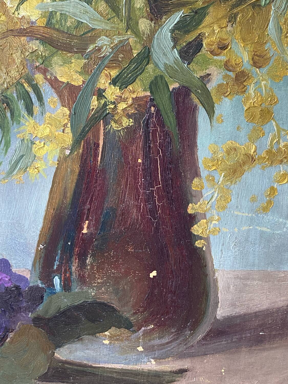 Painting on wood, mimosas, Belli