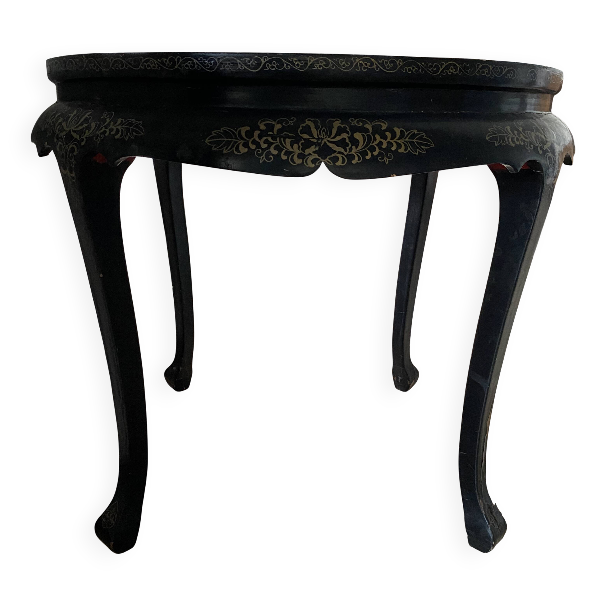 Chinese decorative table – black lacquer, jade and mother-of-pearl inlays