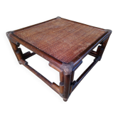 Table basse rotin carrée vintage 1970