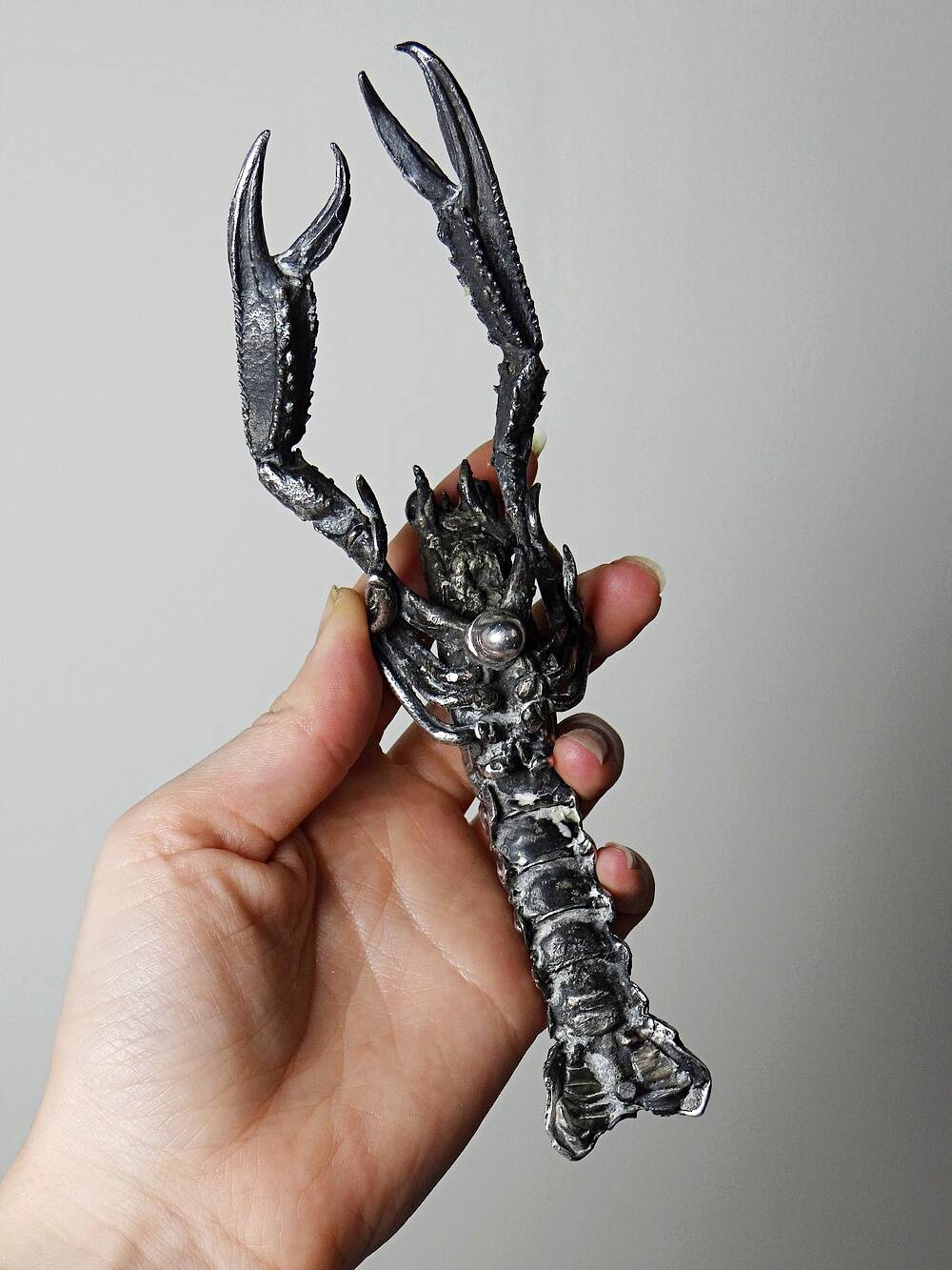 Crayfish/lobster handle, silver-plated metal, 1950s-1970s