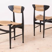 Set of 6 Scandinavian Modern Dining Chairs, Rope Seating and Backrest, 1960