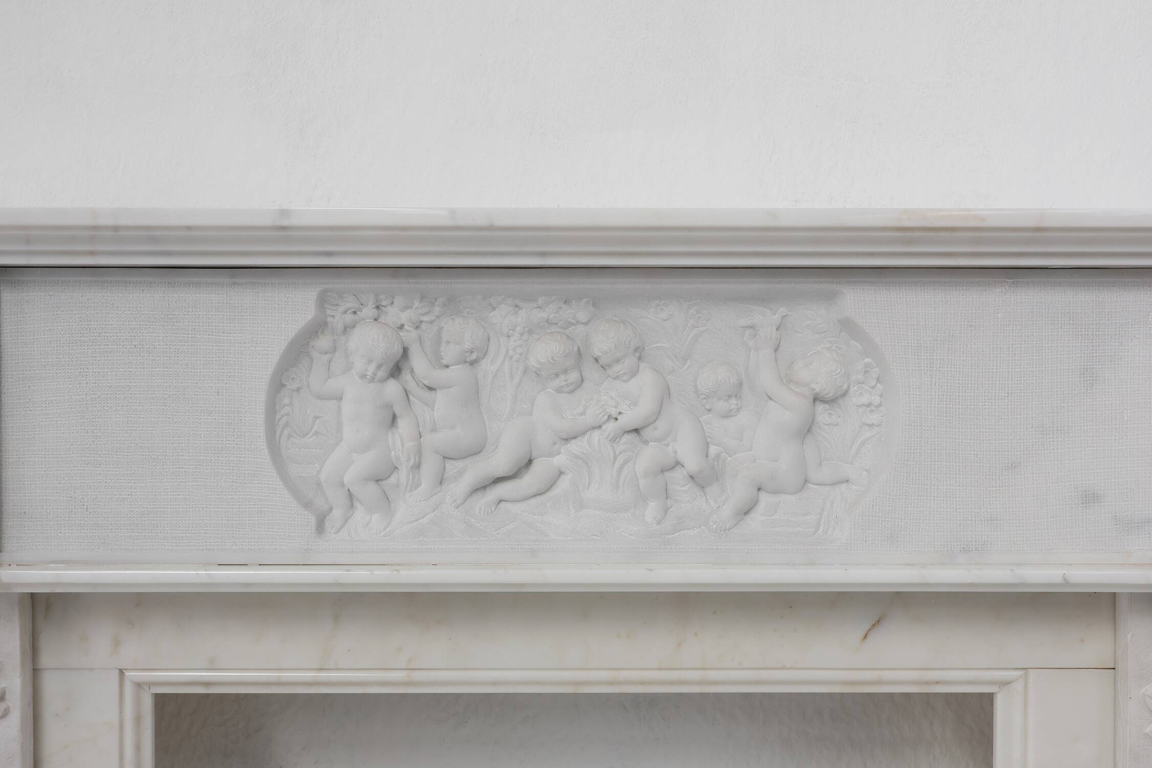 French Carrara marble fire place with Adam and Eve decoration