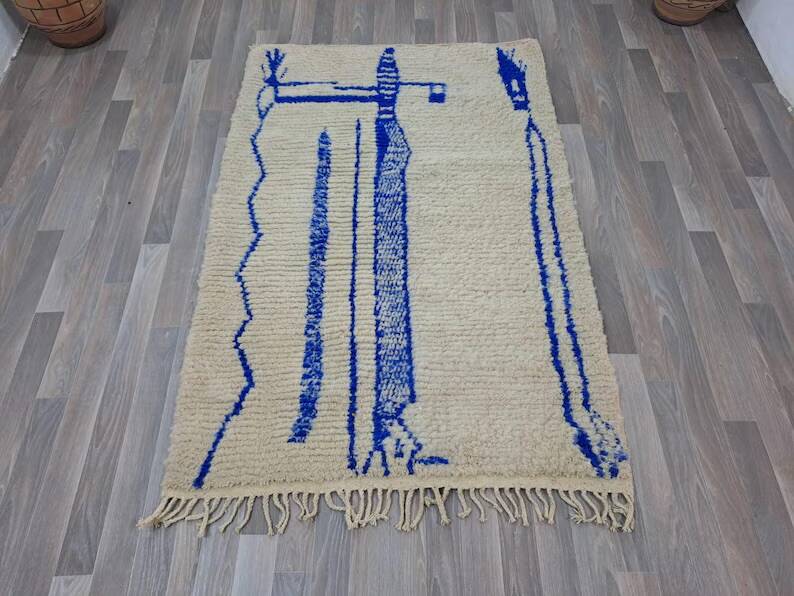 Handmade wool beni ouraine rug size 150 x 250 cm
