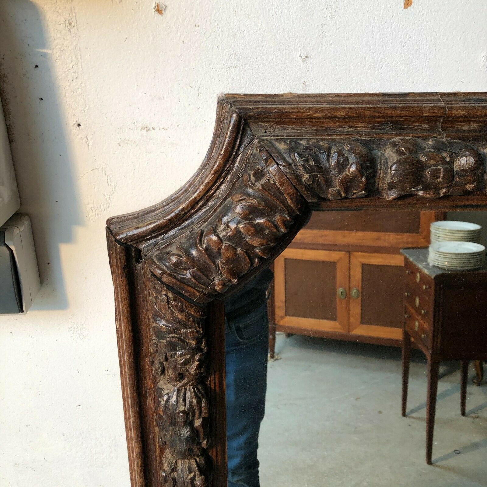 Mirror carved wooden frame late 17th century 137x70 cm