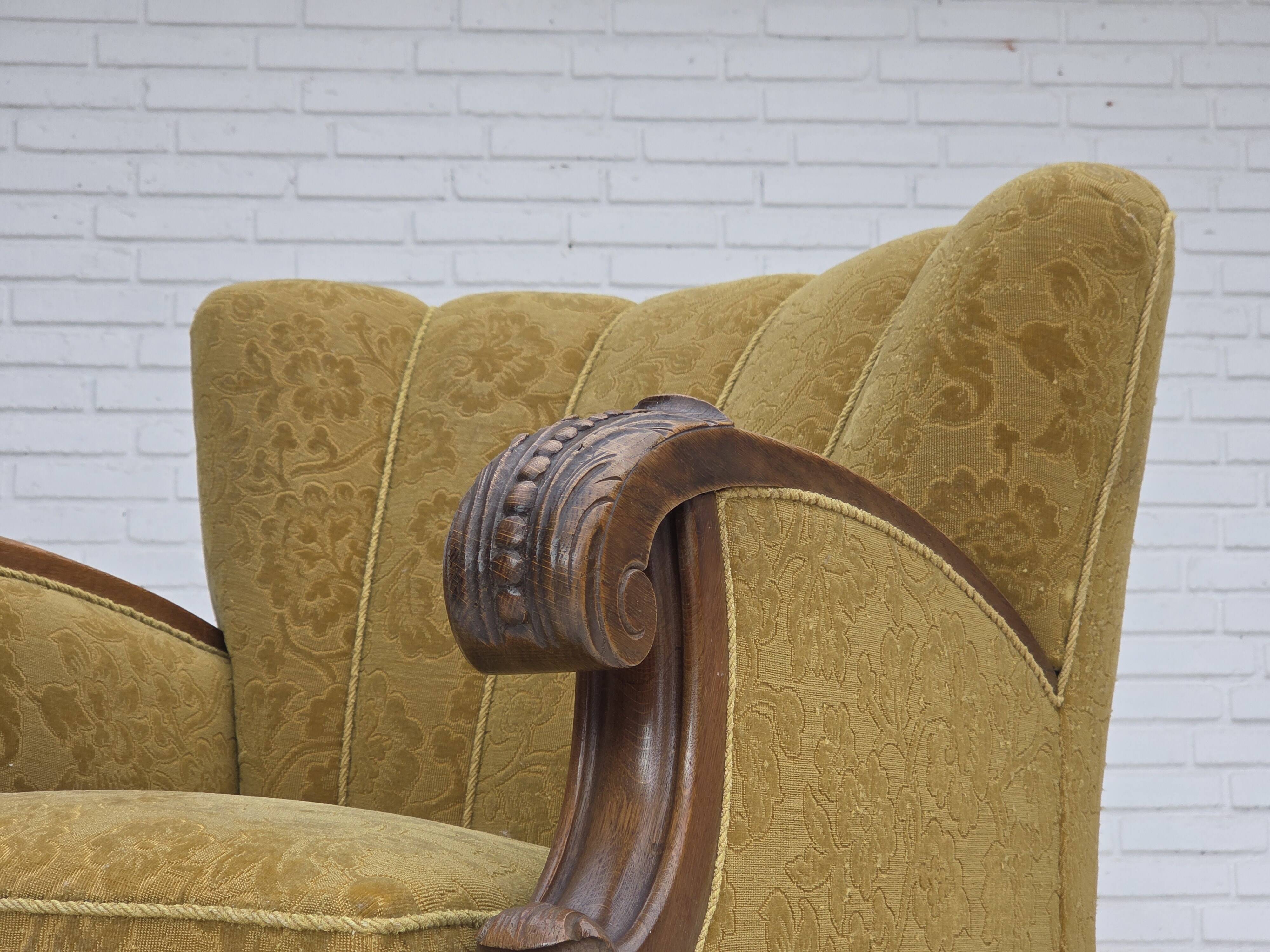 1960s, Danish armchair, furniture wool, solid oak wood.