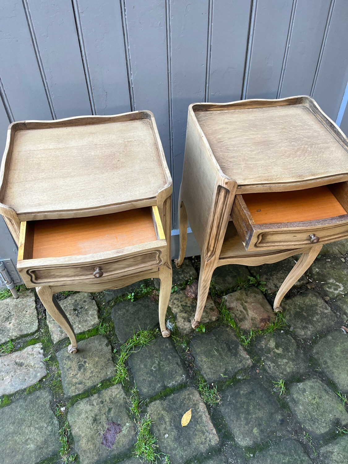Pair of bedside table louis xv in clear raw chene