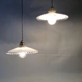 Duo of hanging lamps in opaline