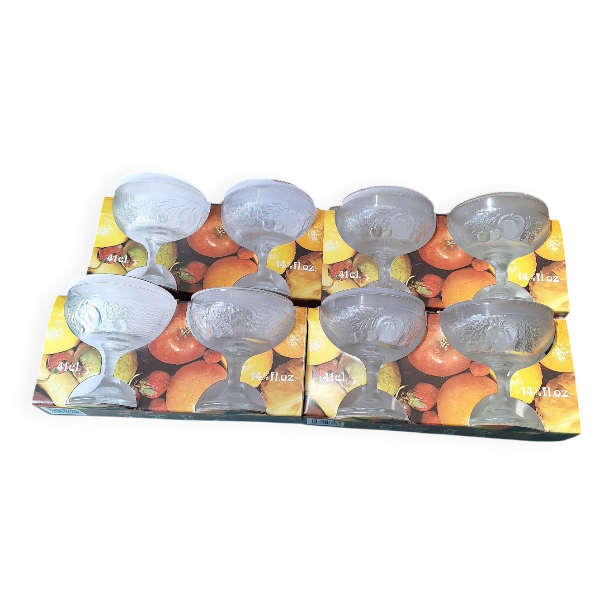Set of 8 glass fruit salad bowls, ice cream cups, mousse.