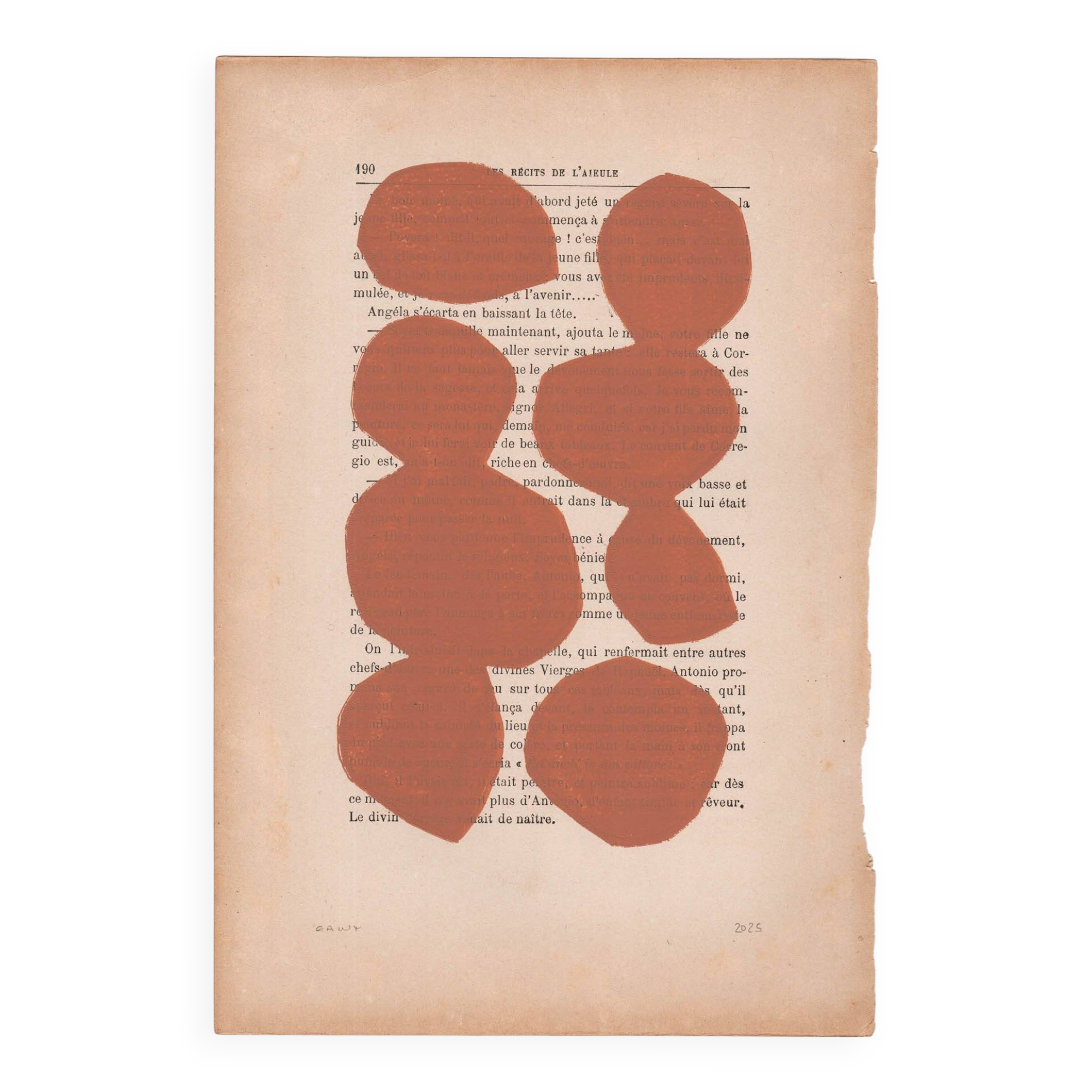 Painting on book page - B138 col. terracotta signed Eawy