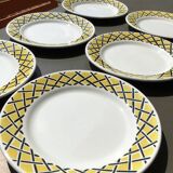 6 Dessert plates with yellow and black braiding pattern