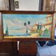 huile sur toile 1950 signée Lutz paysage côtier