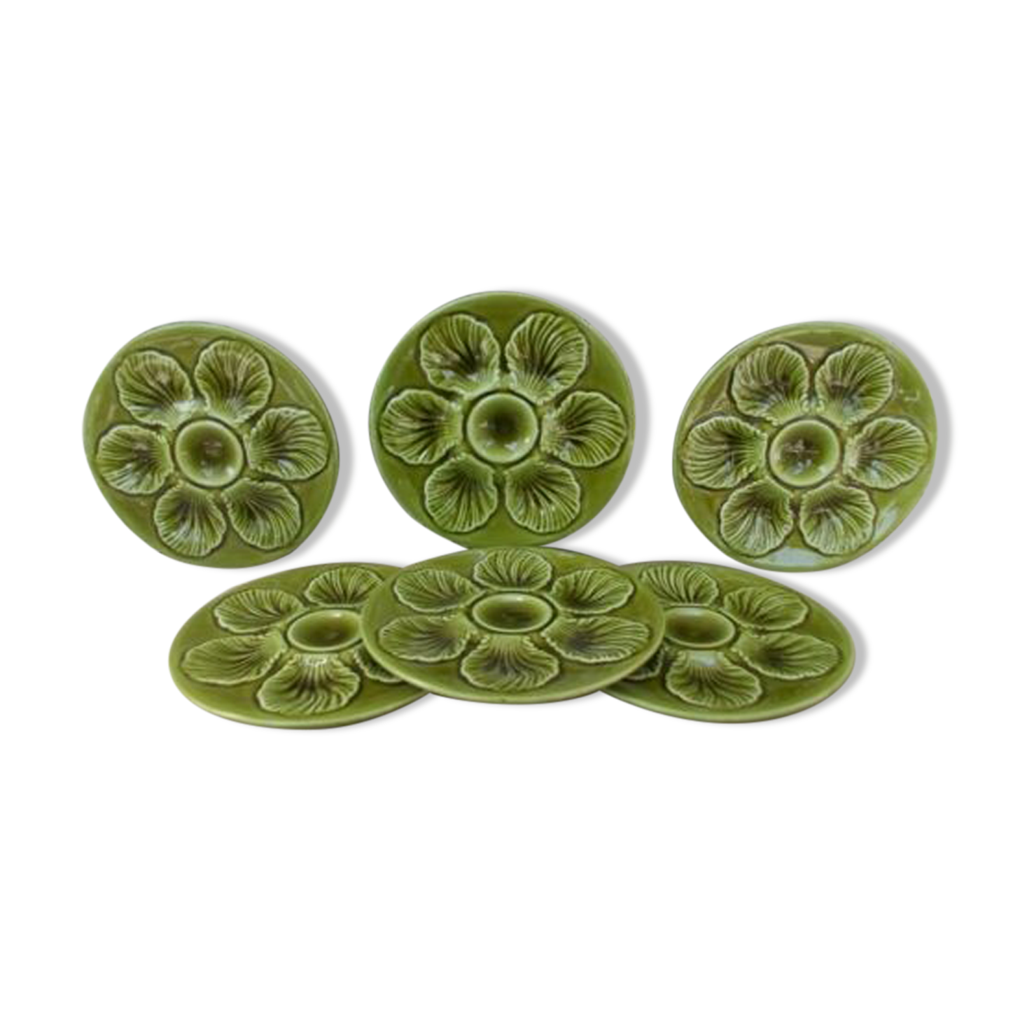 6 oyster plates Proceram vintage Green color