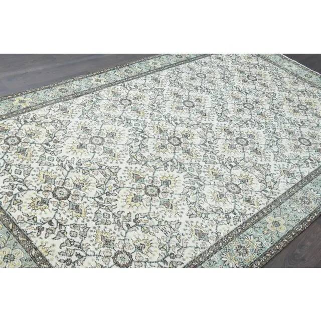 1970s Turkish Oushak Handmade Wool Cotton Green Area Rug 164x285