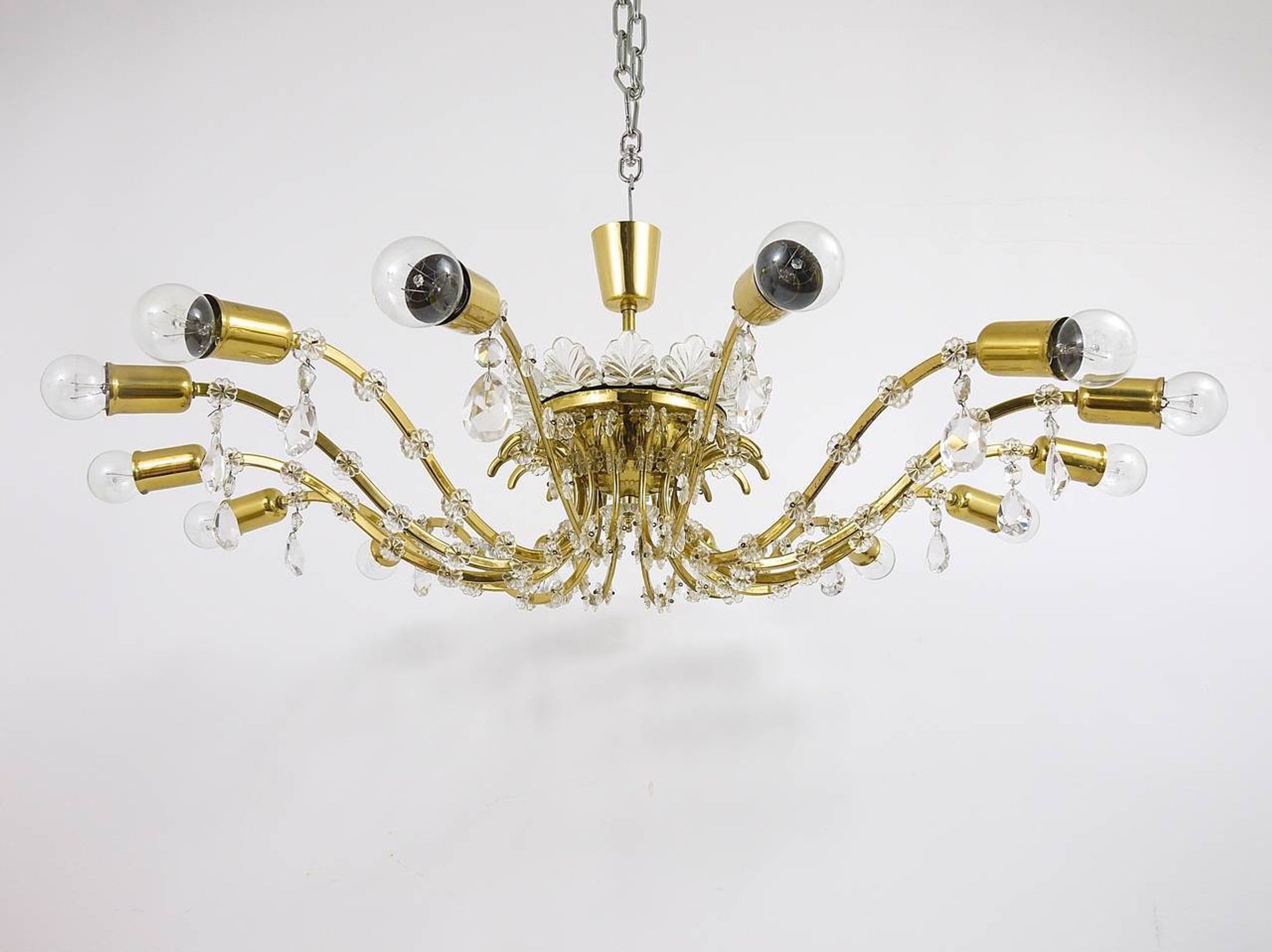 Mid-century floral brass and crystal chandelier by Lobmeyr, 1950s, Austria.