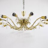 Mid-century floral brass and crystal chandelier by Lobmeyr, 1950s, Austria.