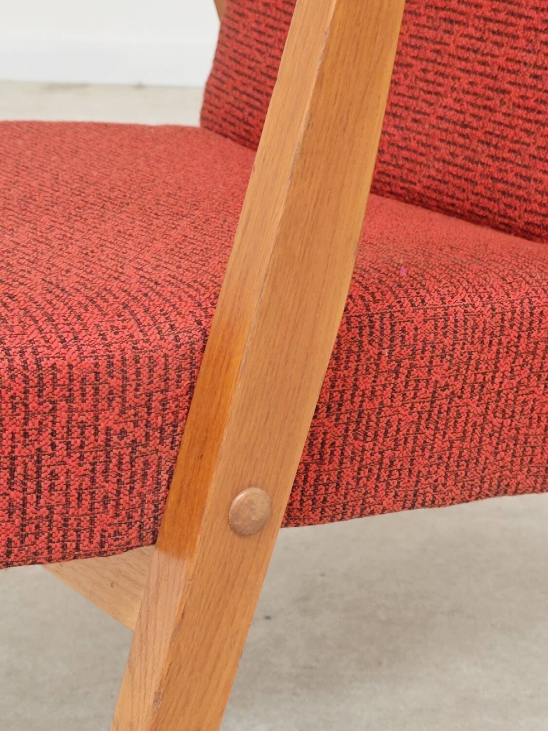 Pair of Uluv red Eastern Bloc armchairs, 1960s