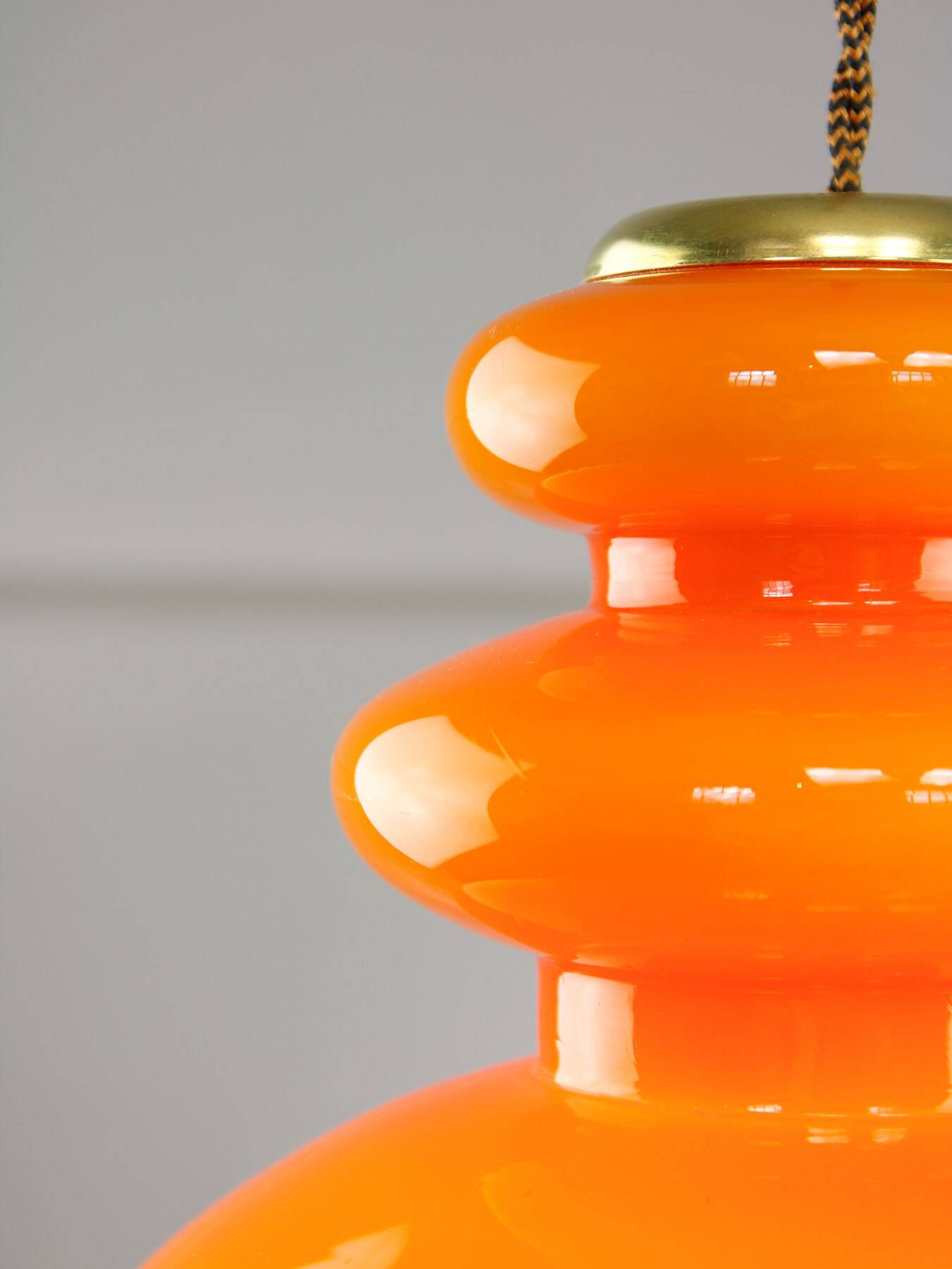 Mid-Century Italian Orange Glass & Brass Pendant Lamp, 60s