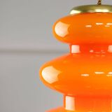 Mid-Century Italian Orange Glass & Brass Pendant Lamp, 60s