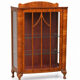Antique English walnut display cabinet with glass sides in Art Deco style, 30s-40s.