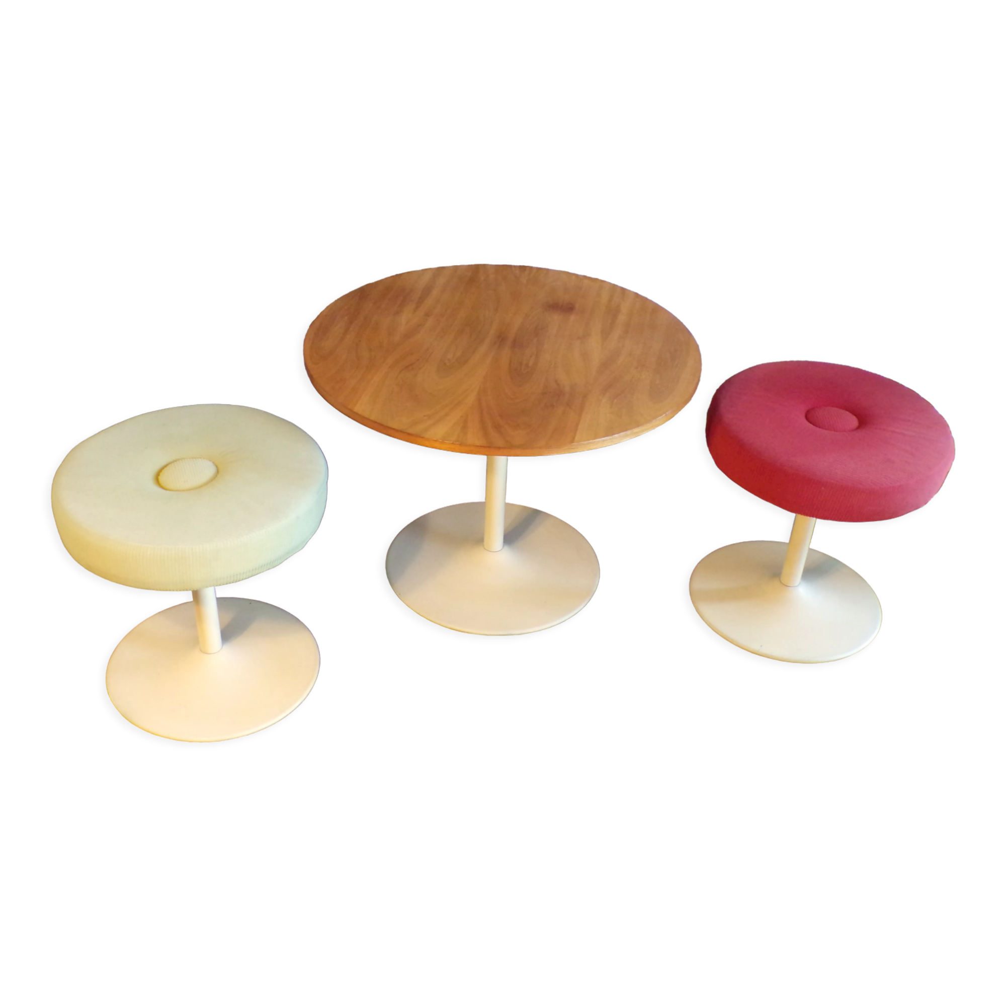 Coffee table and two tulip foot stools