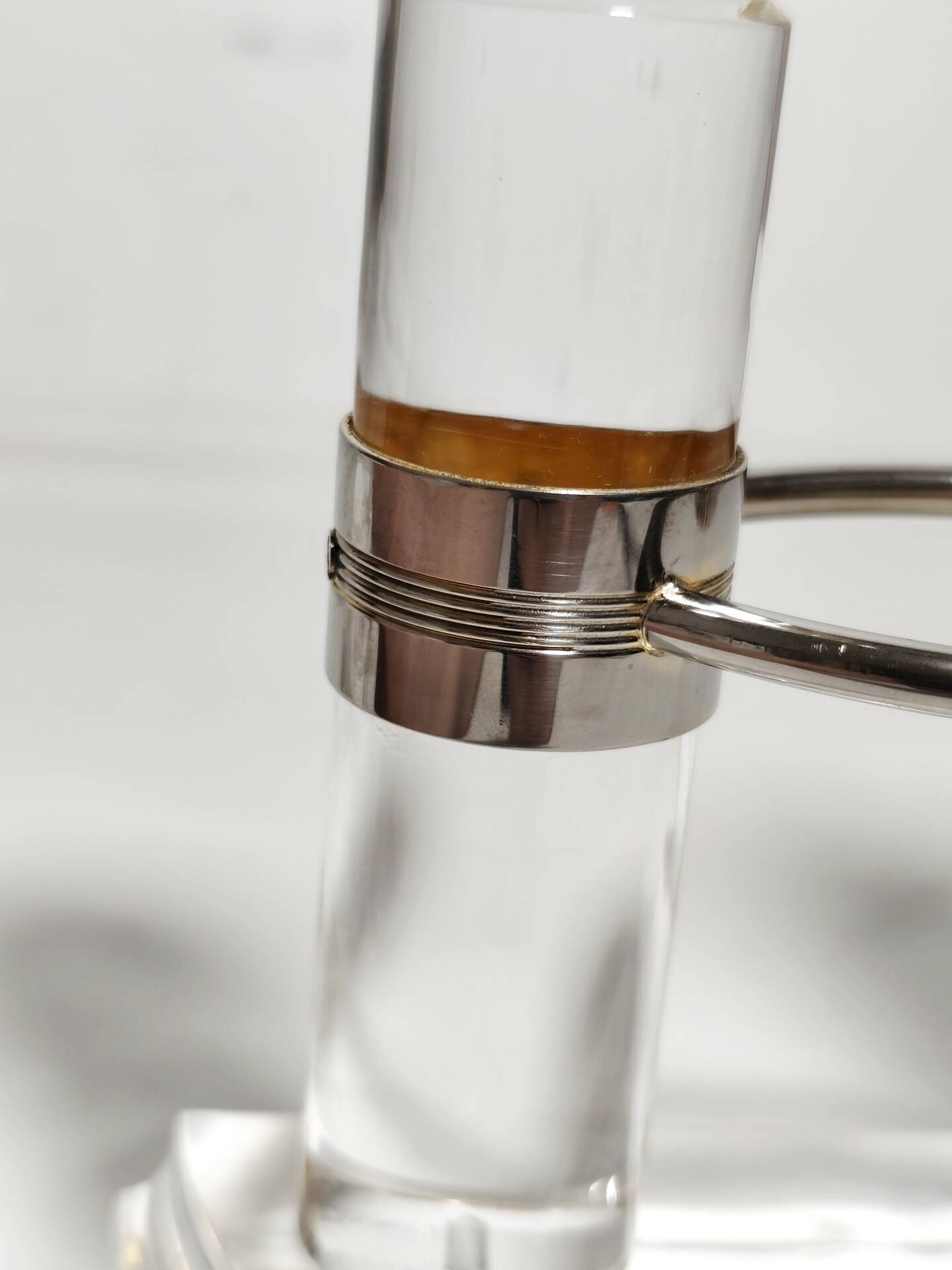 Acrylic and metal candelabrum. Spain, 1980s.