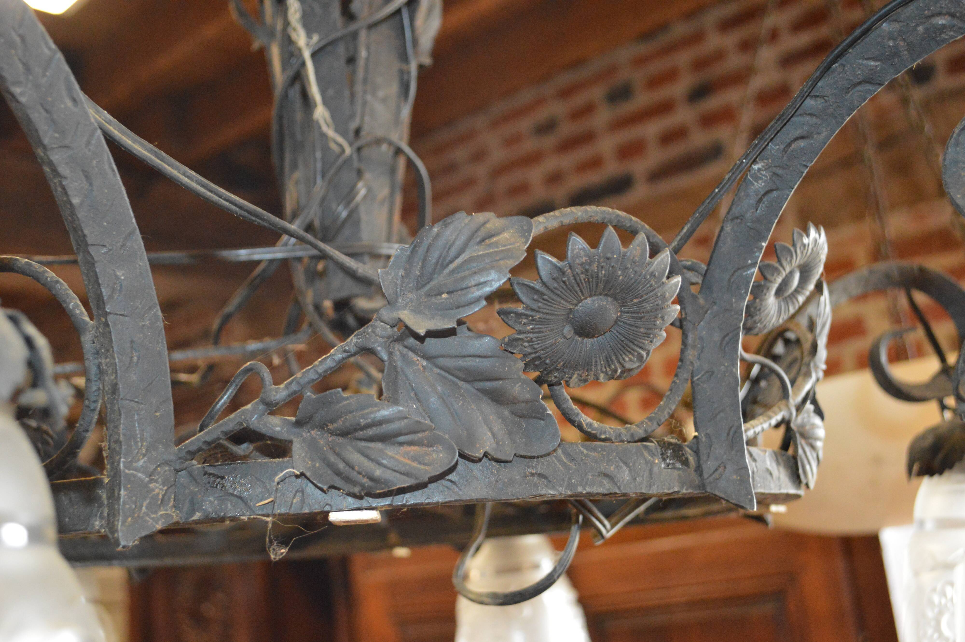 Wrought iron chandelier art deco style with floral décor