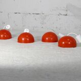 Set of 4 "spring" hanging lamps, orange steel, France, circa 1970