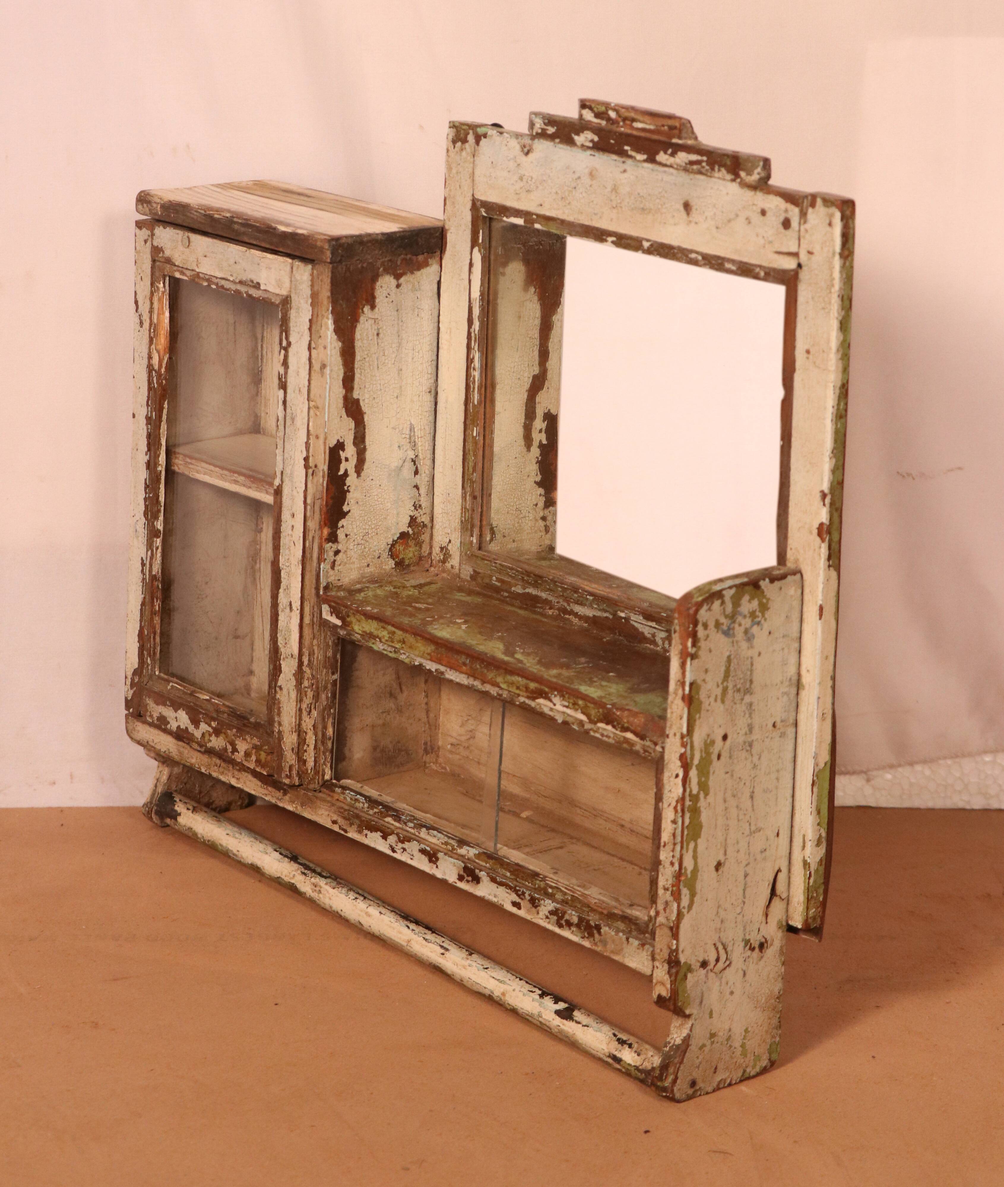 Old mirror - art deco shelf in original burmese teak ecru patina