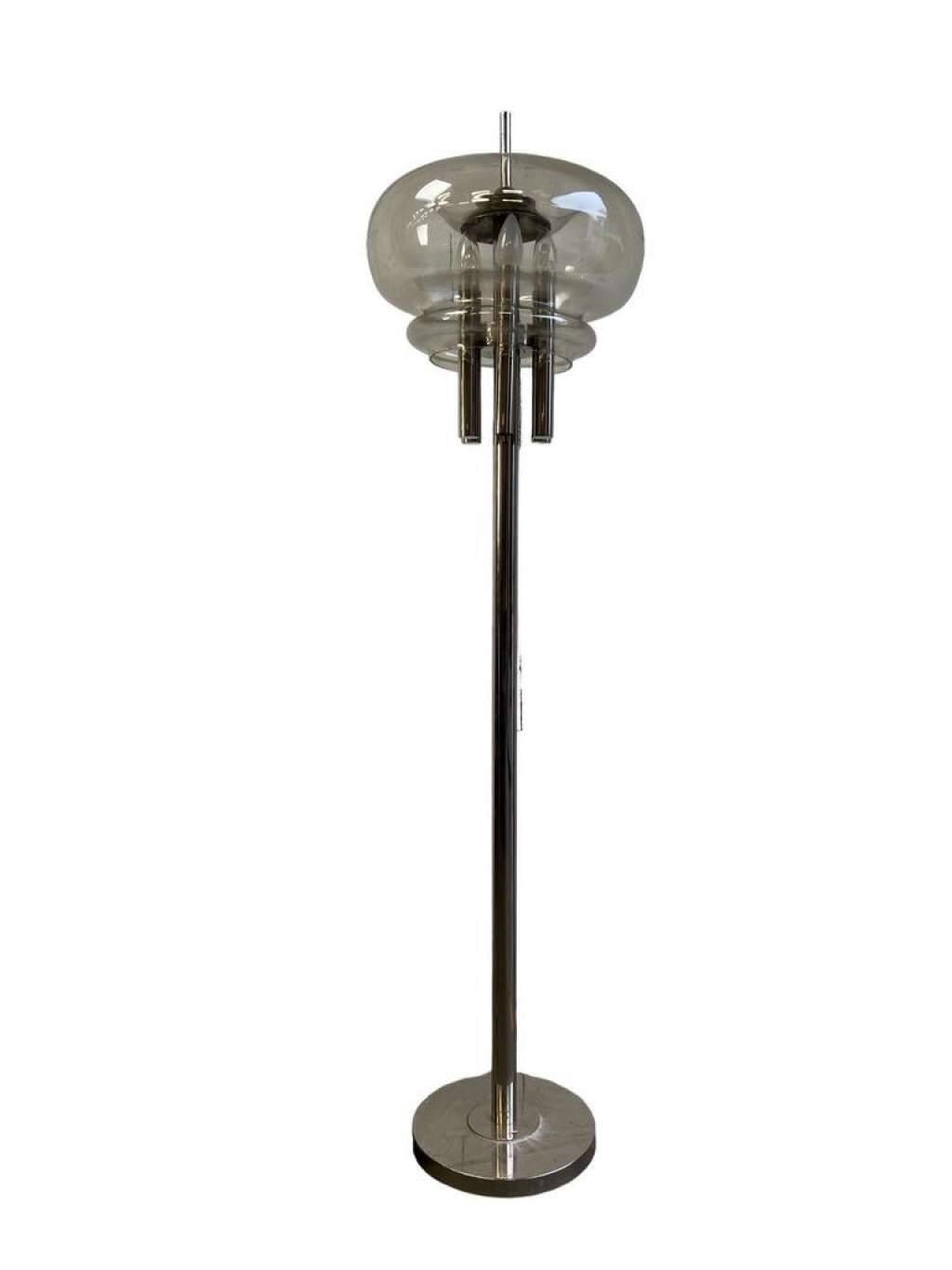 Vintage floor lamp: chrome & glass 'leclaire & schaefer'