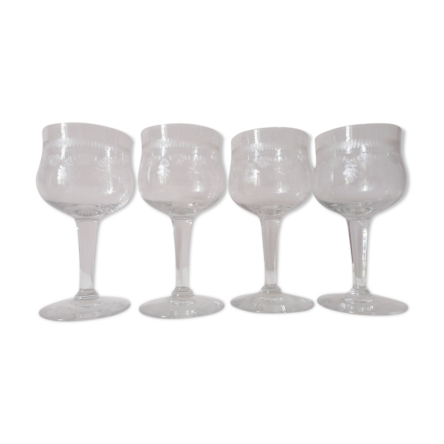 4 bohemian crystal glasses engraved