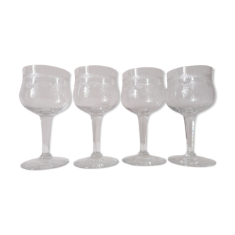 4 bohemian crystal glasses engraved