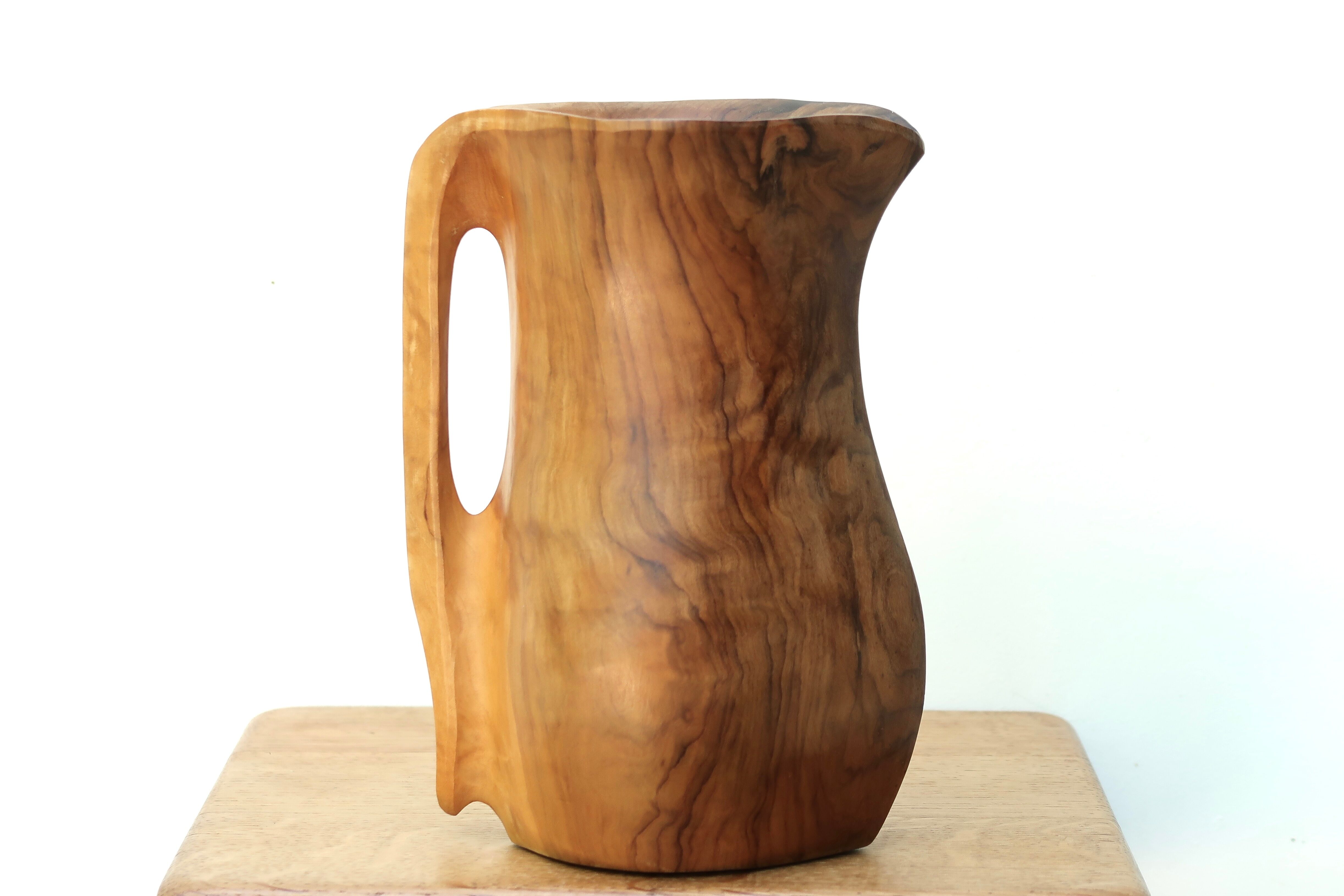 Sculptural wooden pitcher, 60s