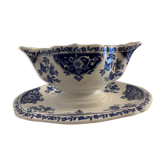Saucière en faïence bleue et blanche Gien 1960