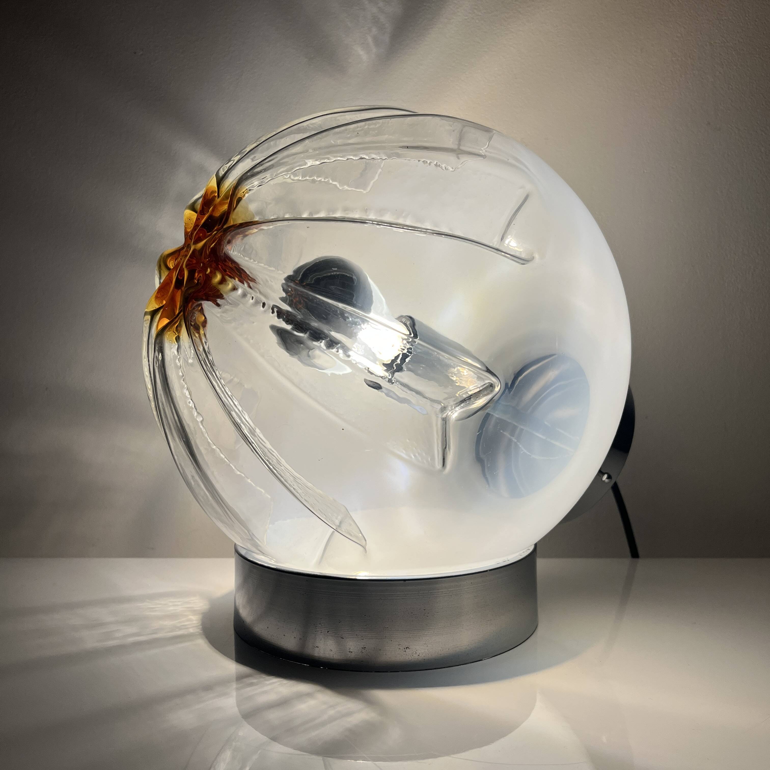 Lamp in chromed metal and blown Murano glass attributed to Mazzega Italy 197