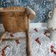 French wooden stool and vintage straw